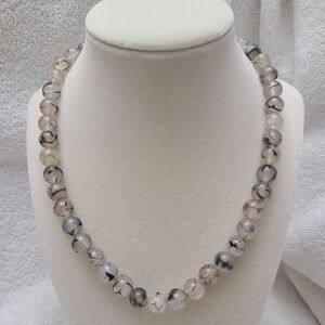 Dragon Agate Beaded Necklace in Sterling Silver
